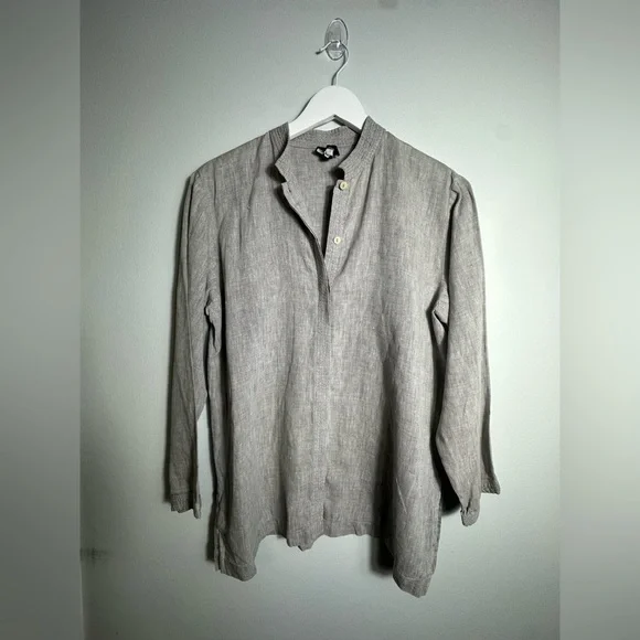 Eileen Fisher  Linen Gray Shirt Medium - Picture 5 of 11